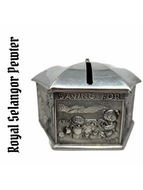 Royal Selangor Pewter Hexagon 3D Teddy Bear Umbrella Savings Bank 3 X 2.5